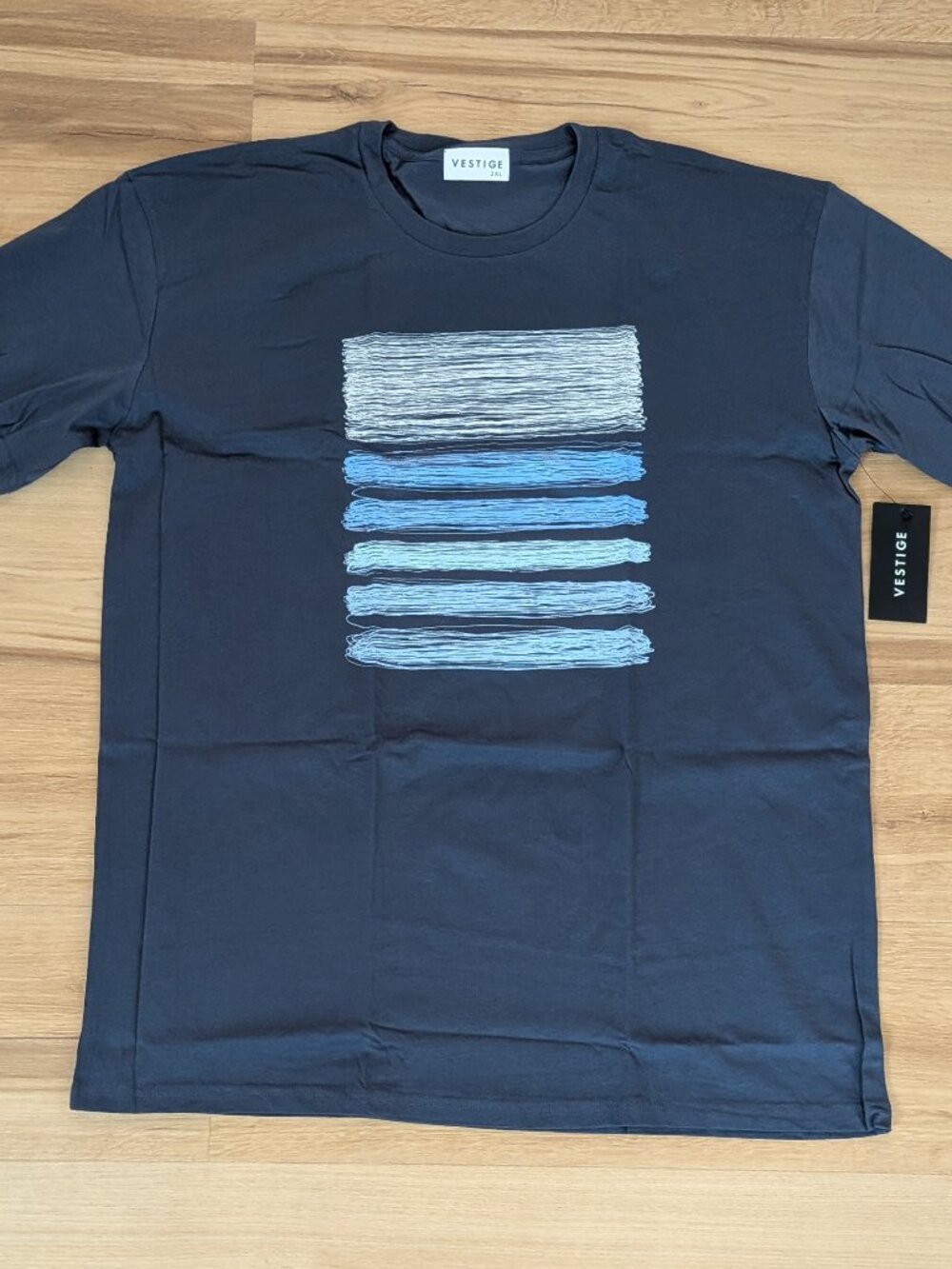 NWT Vestige Graphic Blue Stripes Tee Navy Blue "Ocean" 2XL Crewneck Short Sleeve